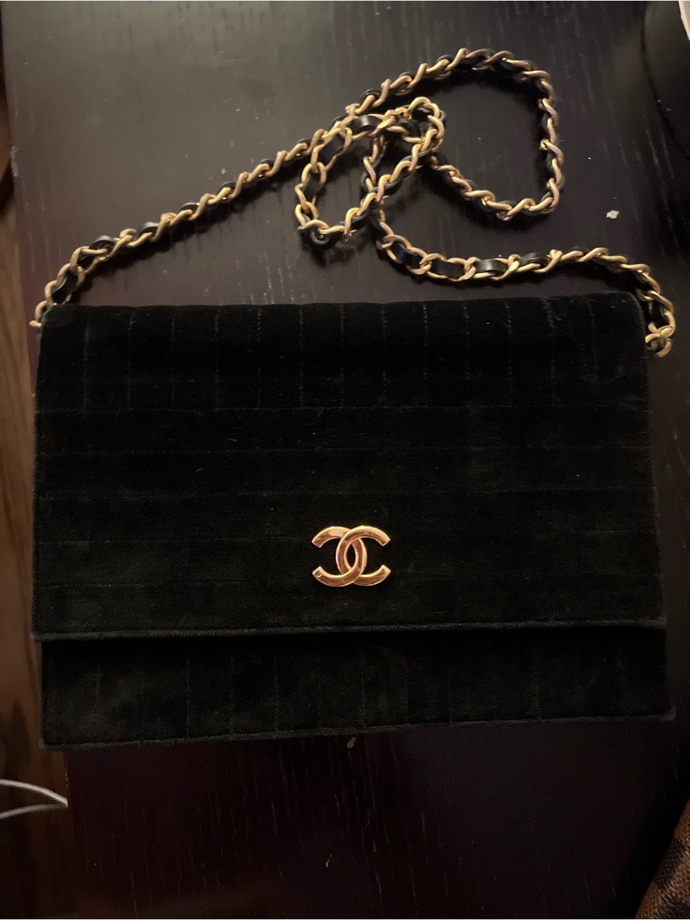 CHANEL gold plated Black Velvet Shoulder Bag with Gold plated CC Chain